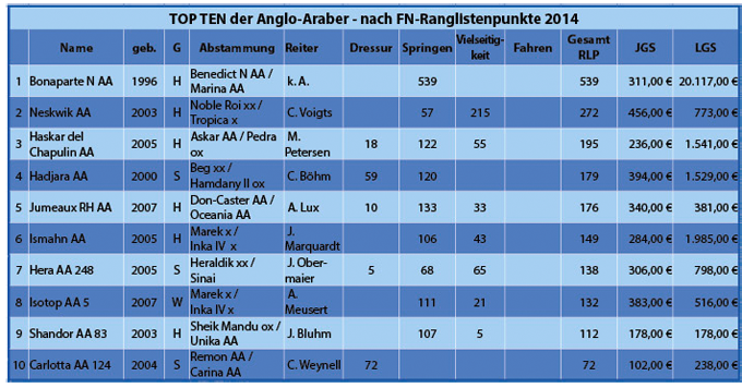 TOP TEN Anglo-Araber